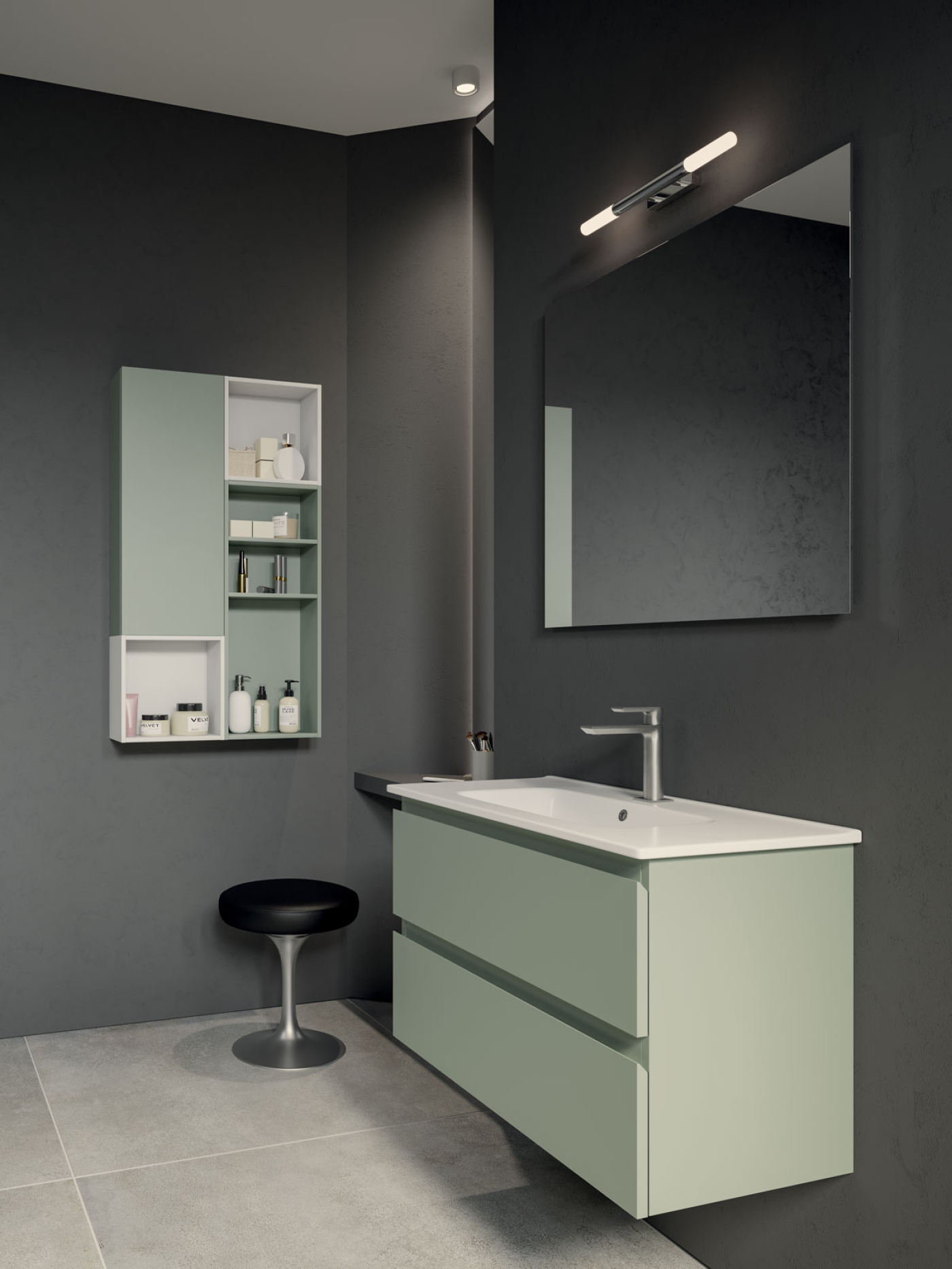 Mobile bagno sospeso Compact 80 con pensili finitura Verde opaco - Idrica Catania Mobile bagno sospeso Compact 80 con pensili finitura Verde opaco - Idrica Catania