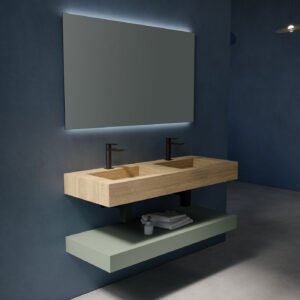 Mobile bagno sospeso HPL 120 doppia vasca finitura Rovere naturale - Idrica Catania