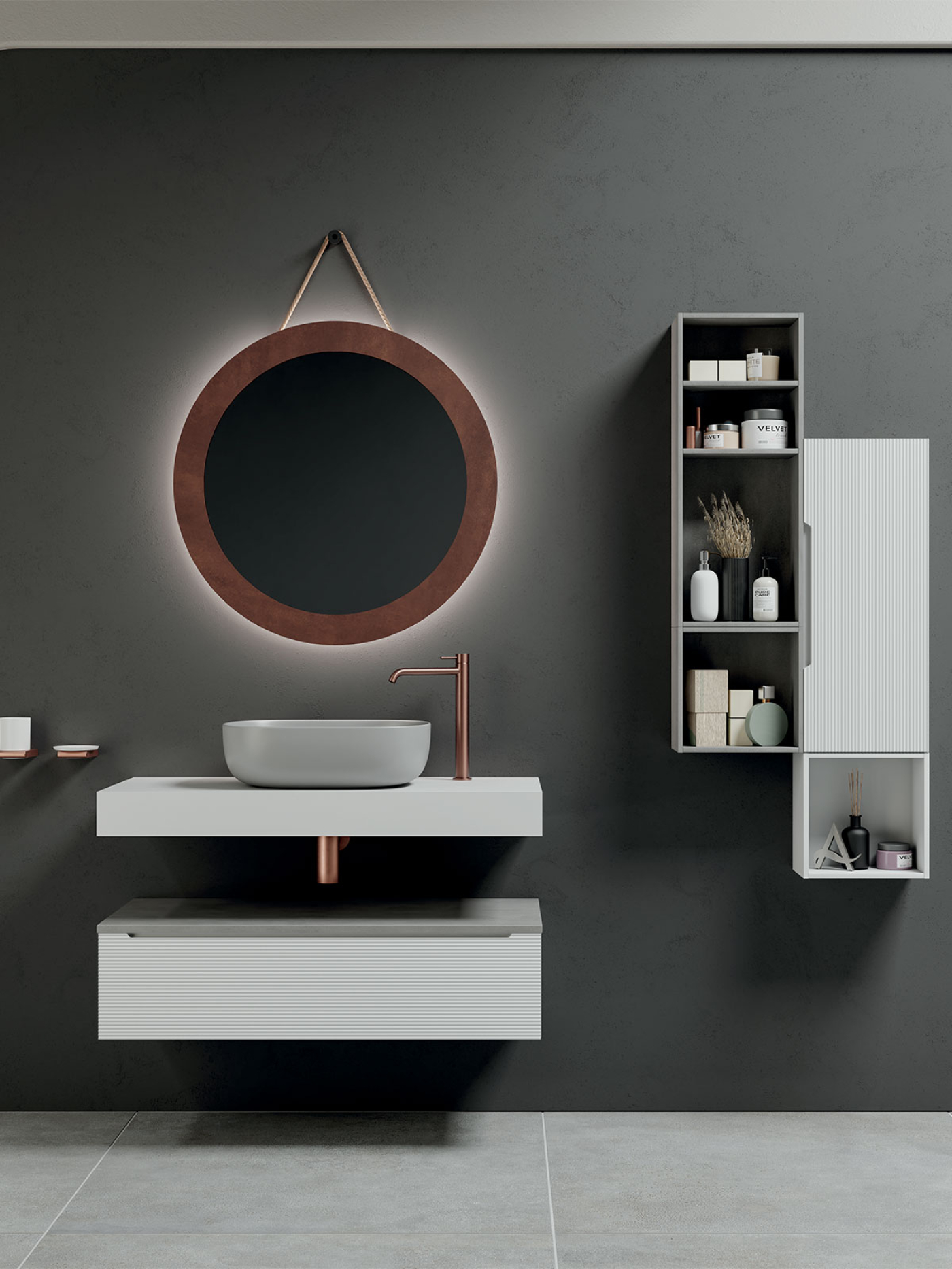 Mobile bagno sospeso Ikon 100 con mensolone composizione 1 finitura Bianco opaco - Idrica Catania Mobile bagno sospeso Ikon 100 con mensolone composizione 1 finitura Bianco opaco - Idrica Catania