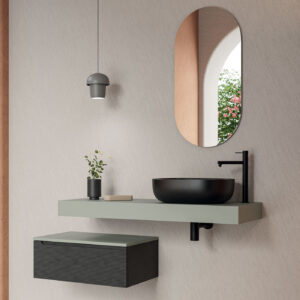 Mobile bagno sospeso Ikon 140 con mensolone composizione 3 finitura Verde opaco - Idrica Catania