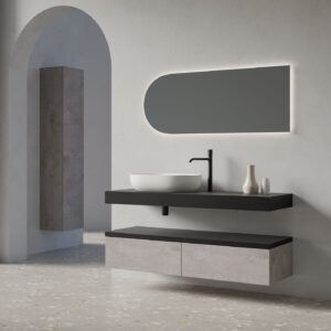 Mobile bagno sospeso Leaf mensolone 140 composizione 1 finitura Nero opaco - Idrica Catania