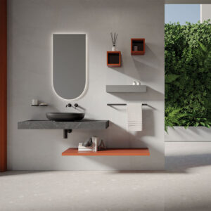 Mobile bagno sospeso Leaf mensolone 180 composizione 1 finitura Effetto marmo Nero Marquina - Idrica Catania