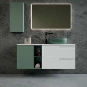 Mobile bagno sospeso Puro 140 composizione 1 finitura Bianco e Verde opaco - Idrica Catania