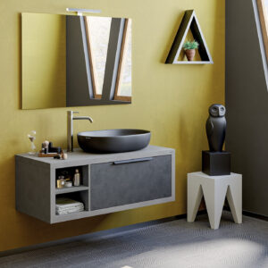 Mobile bagno sospeso Qubo 110 composizione 1 finitura Cemento grigio caldo - Idrica Catania