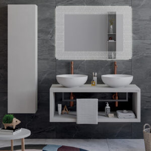 Mobile bagno sospeso Qubo 110 composizione 2 finitura Cemento grigio cielo - Idrica Catania