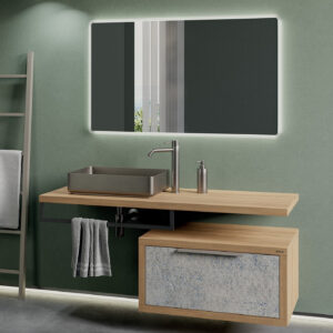Mobile bagno sospeso Qubo 140 composizione 1 finitura Rovere Farnia - Idrica Catania