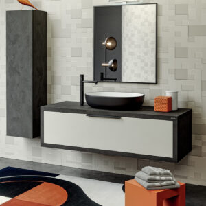 Mobile bagno sospeso Qubo 140 composizione 2 finitura Cemento grigio lava - Idrica Catania