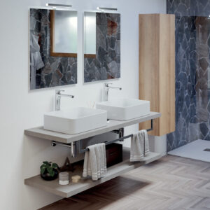 Mobile bagno sospeso Qubo 140 composizione 3 finitura Cemento grigio cielo - Idrica Catania