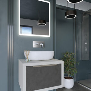 Mobile bagno sospeso Qubo 60 composizione 2 finitura Cemento grigio cielo - Idrica Catania