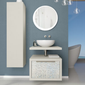 Mobile bagno sospeso Qubo 60 composizione 3 finitura Cemento grigio cielo - Idrica Catania