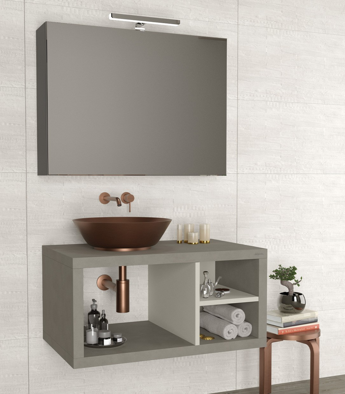 Mobile bagno sospeso Qubo 80 composizione 1 finitura Cemento grigio caldo - Idrica Catania Mobile bagno sospeso Qubo 80 composizione 1 finitura Cemento grigio caldo - Idrica Catania