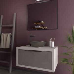 Mobile bagno sospeso Qubo 80 composizione 2 finitura Cemento grigio cielo - Idrica Catania