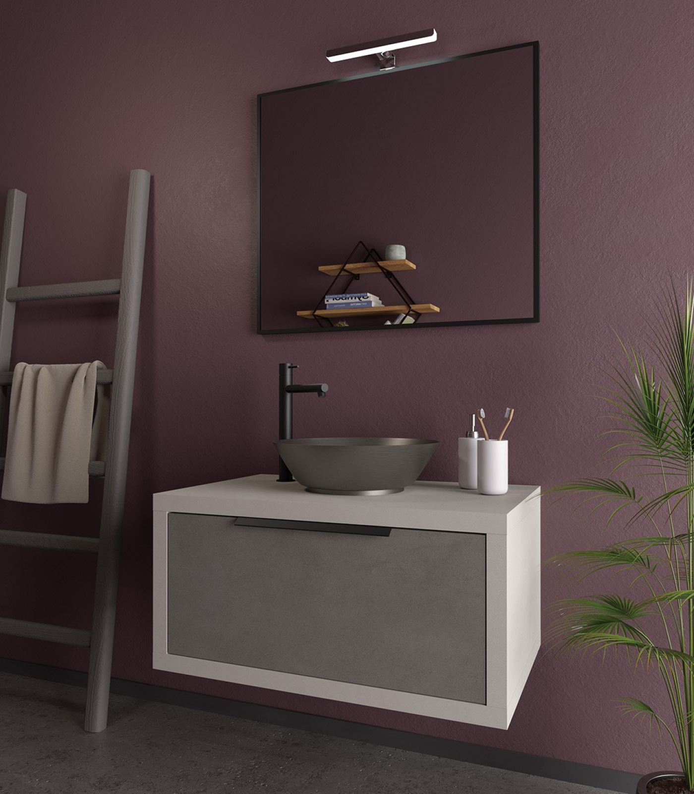 Mobile bagno sospeso Qubo 80 composizione 2 finitura Cemento grigio cielo - Idrica Catania Mobile bagno sospeso Qubo 80 composizione 2 finitura Cemento grigio cielo - Idrica Catania