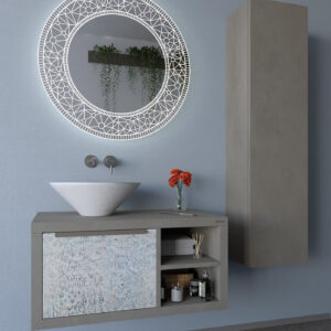 Mobile bagno sospeso Qubo 80 composizione 3 finitura Cemento grigio caldo - Idrica Catania
