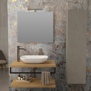 Mobile bagno sospeso Qubo 80 composizione 5 finitura Rovere Farnia - Idrica Catania