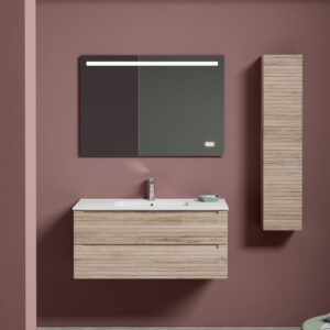 Mobile bagno sospeso S-Line 100 con colonna finitura Rovere scuro - Idrica Catania