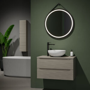 Mobile bagno sospeso S-Line 80 con colonna e top in legno finitura Tortora opaco - Idrica Catania