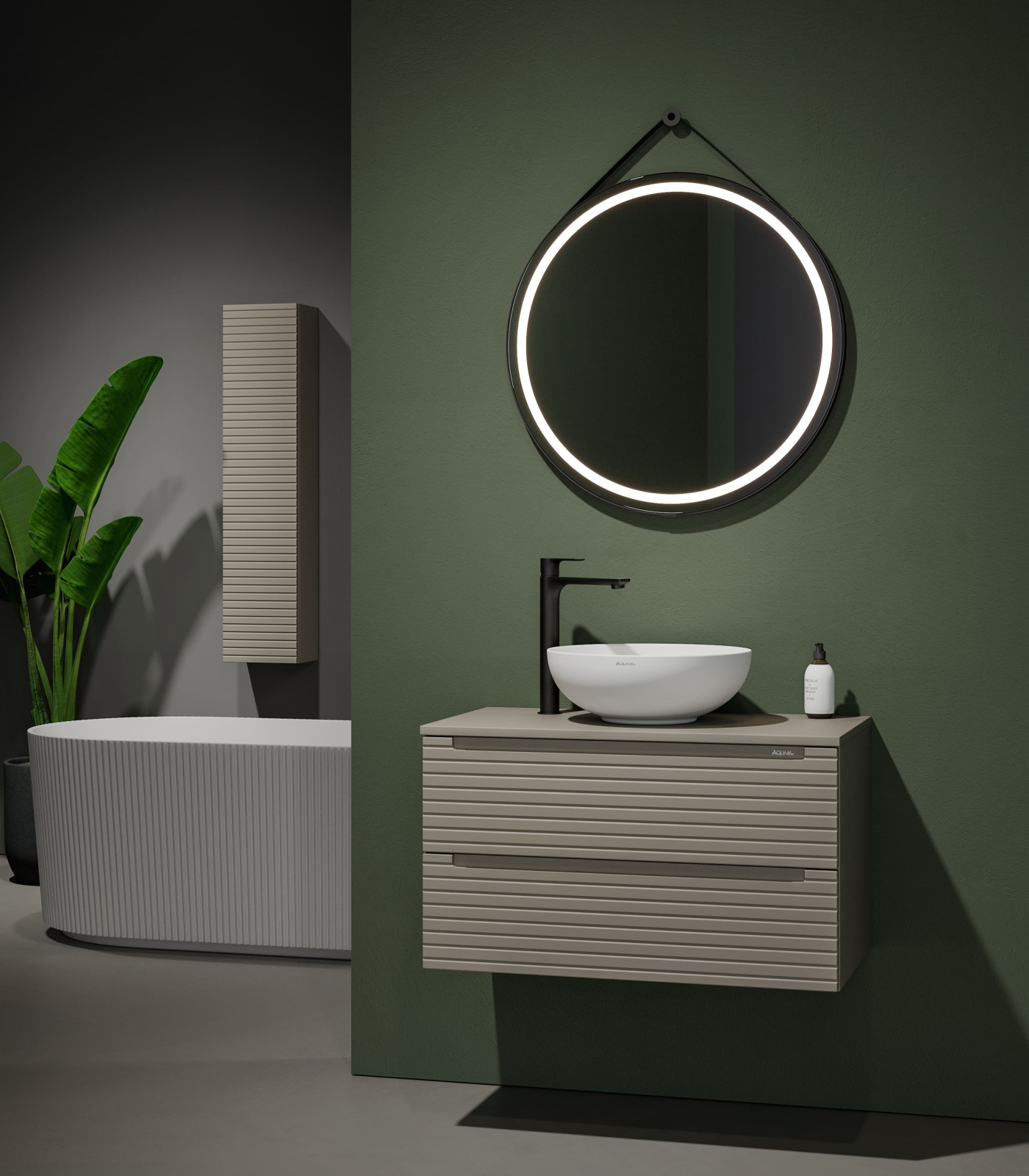 Mobile bagno sospeso S-Line 80 con colonna e top in legno finitura Tortora opaco - Idrica Catania Mobile bagno sospeso S-Line 80 con colonna e top in legno finitura Tortora opaco - Idrica Catania