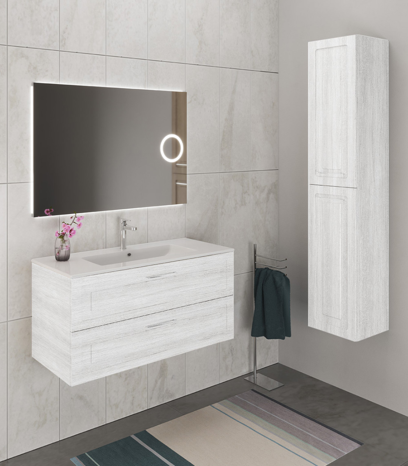Mobile bagno sospeso Verso 100 con colonna finitura Portuna Bianco - Idrica Catania Mobile bagno sospeso Verso 100 con colonna finitura Portuna Bianco - Idrica Catania