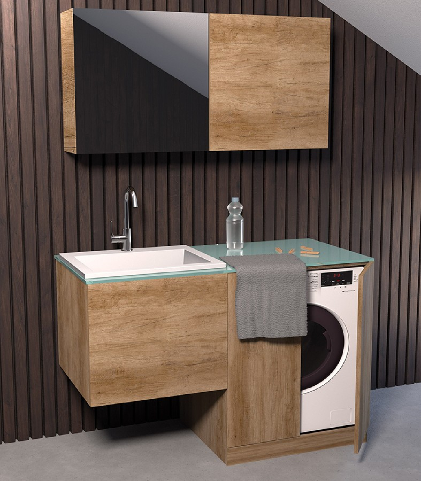 Composizione lavanderia Zeus 130 con lavabo in acrilresin - Idrica Catania