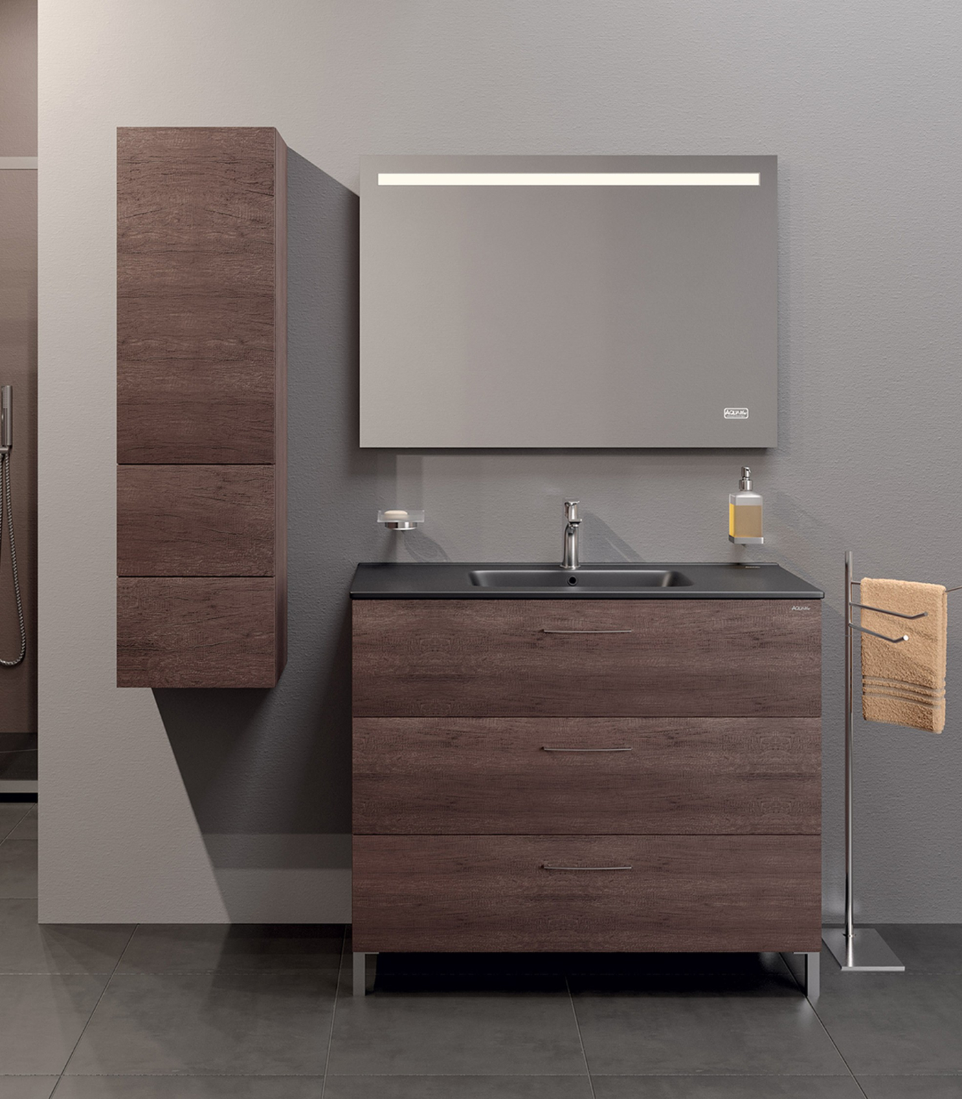 Mobile bagno Leaf 100 con piedi composizione 1 finitura Olmo scuro - Idrica Catania