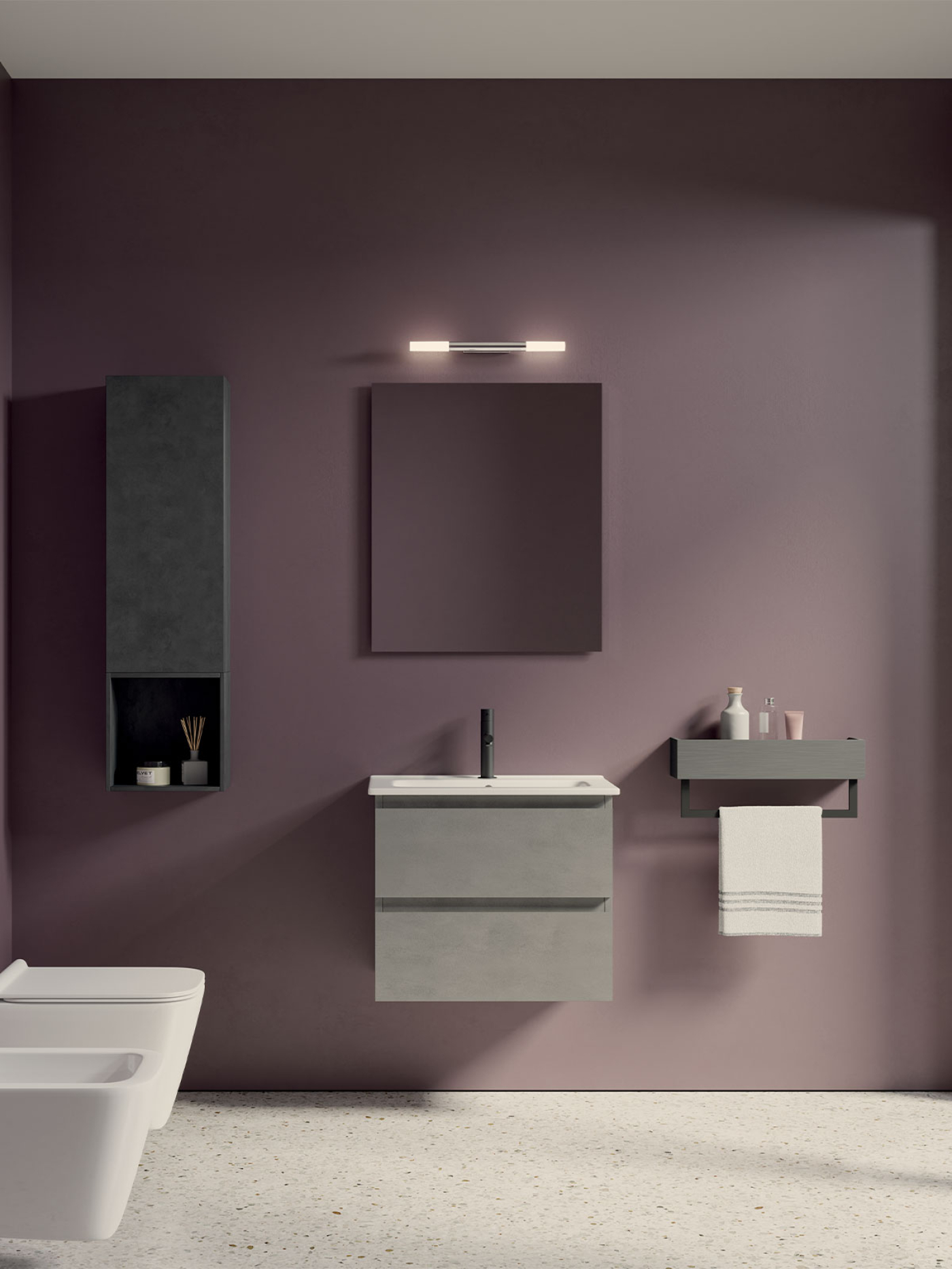 Mobile bagno sospeso Compact 60 con pensili finitura Cemento grigio caldo - Idrica Catania