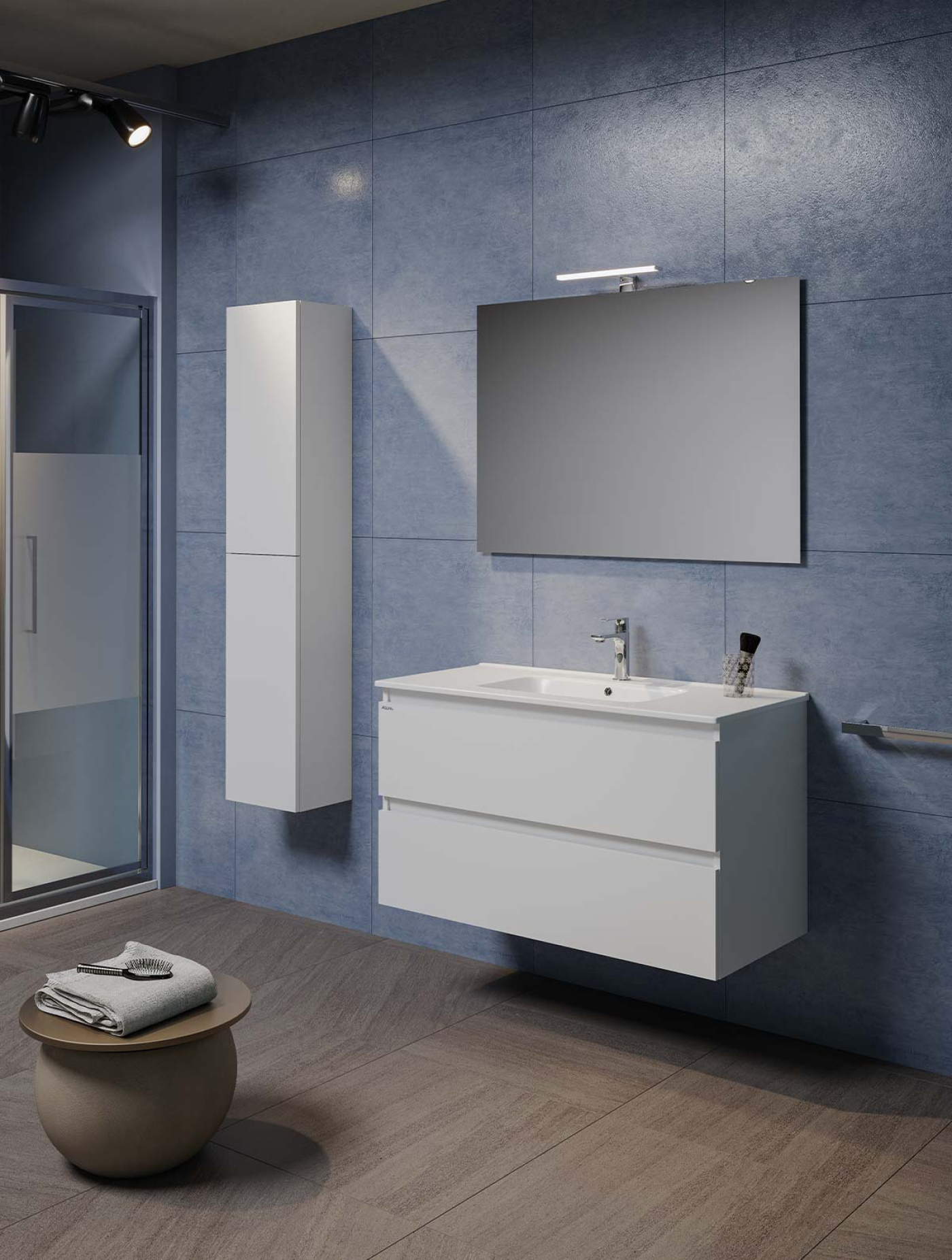 Mobile bagno sospeso Giada 100 con colonna finitura Bianco lucido - Idrica Catania