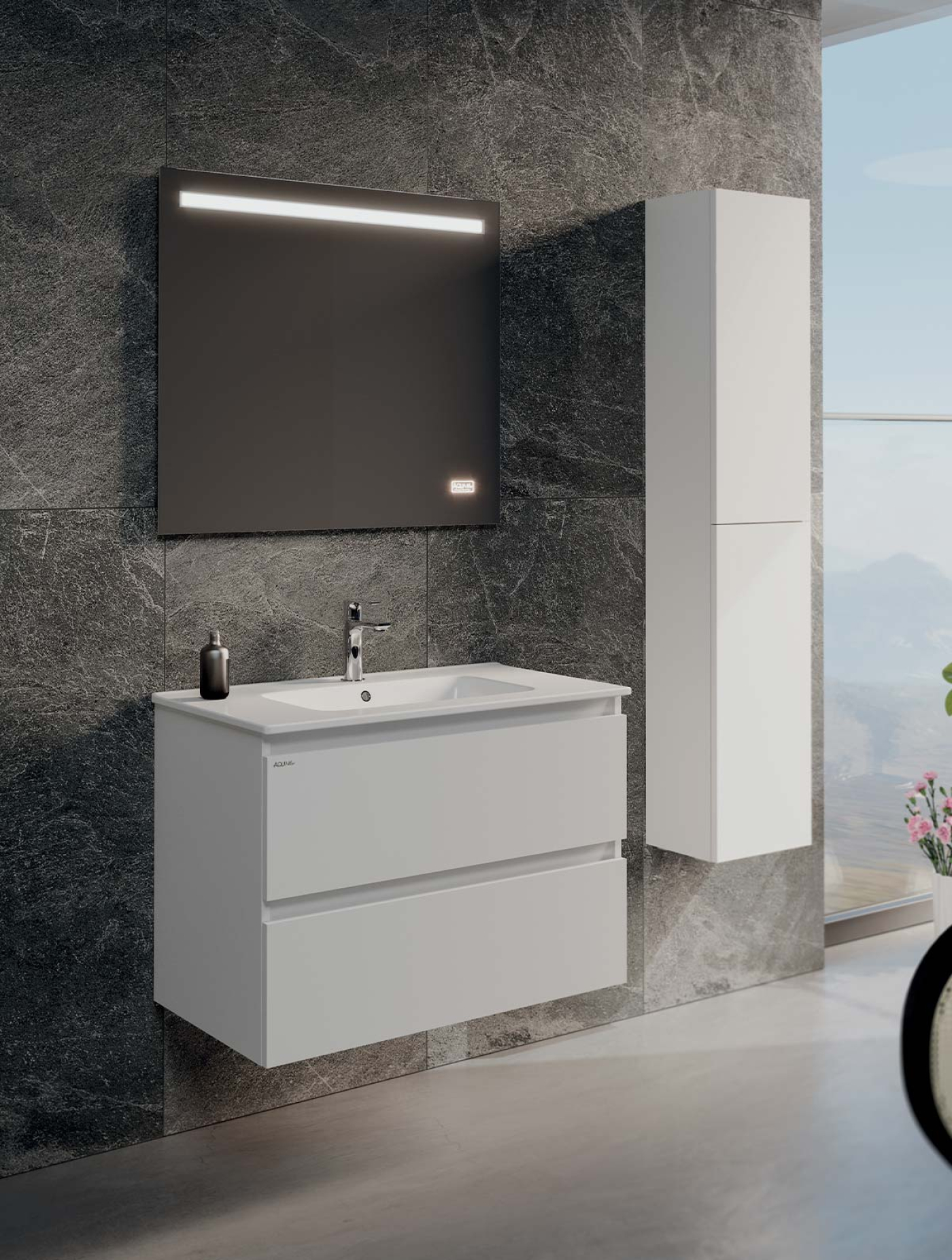 Mobile bagno sospeso Giada 80 con colonna finitura Bianco lucido - Idrica Catania