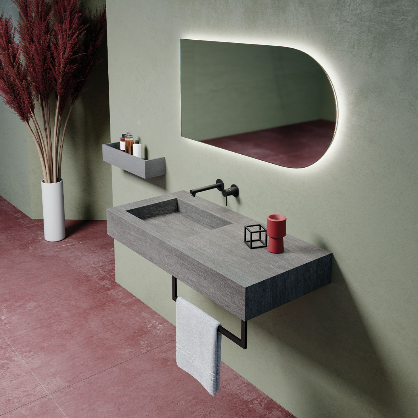 Mobile bagno sospeso HPL 100 vasca sinistra finitura Rovere grigio - Idrica Catania