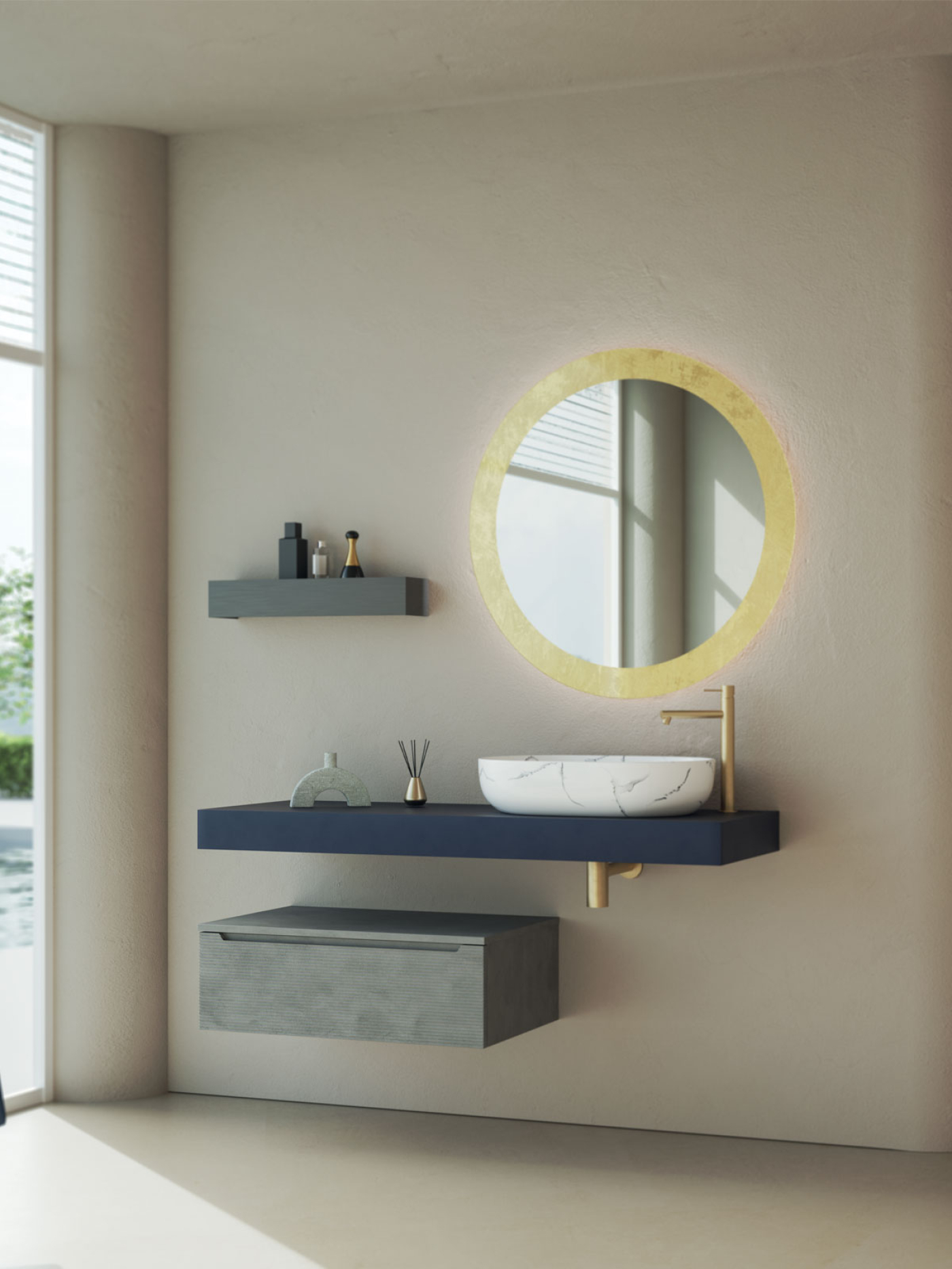 Mobile bagno sospeso Ikon 140 con mensolone composizione 1 finitura Blu opaco - Idrica Catania