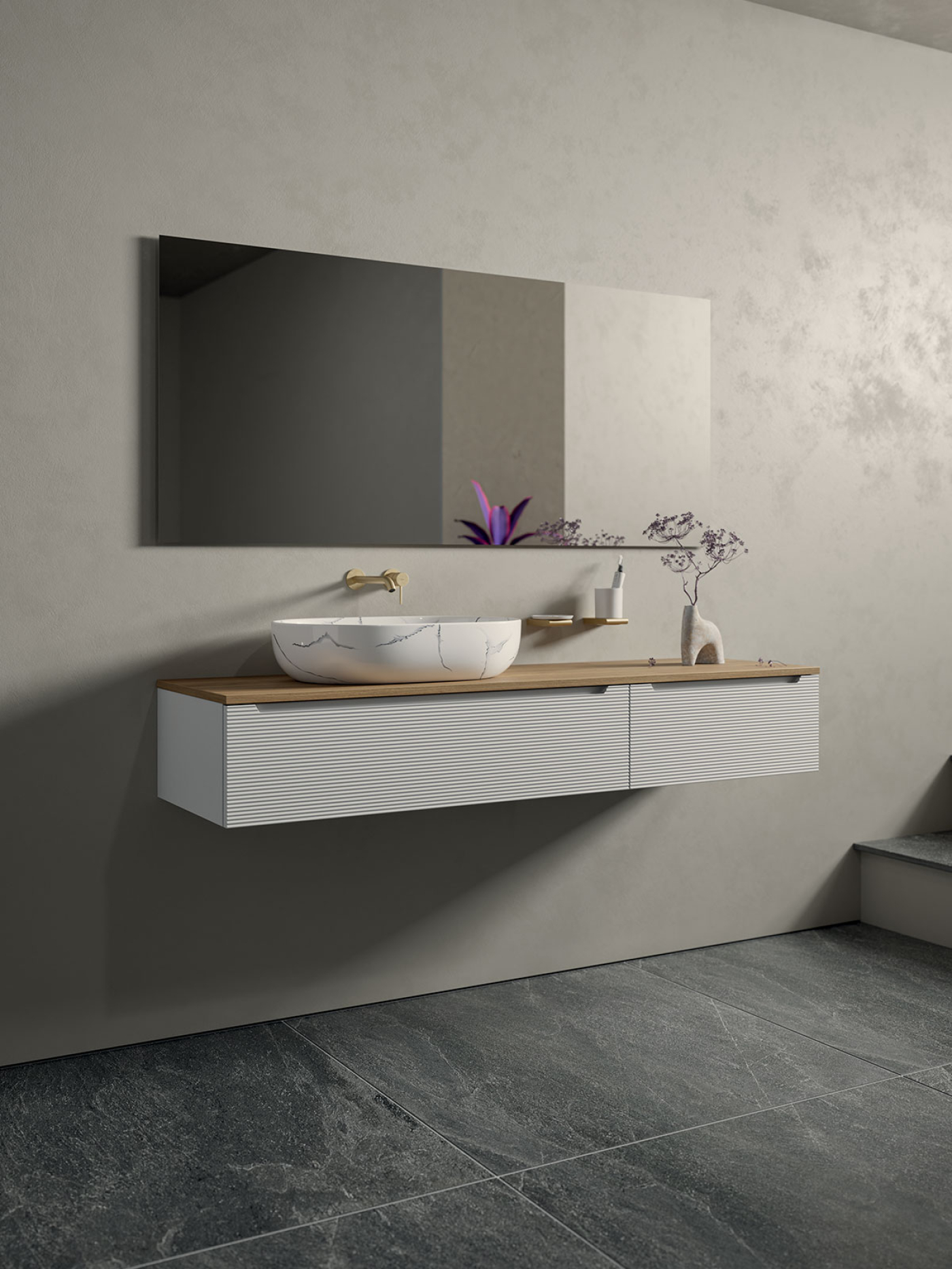 Mobile bagno sospeso Ikon 160 composizione 2 finitura Bianco opaco - Idrica Catania