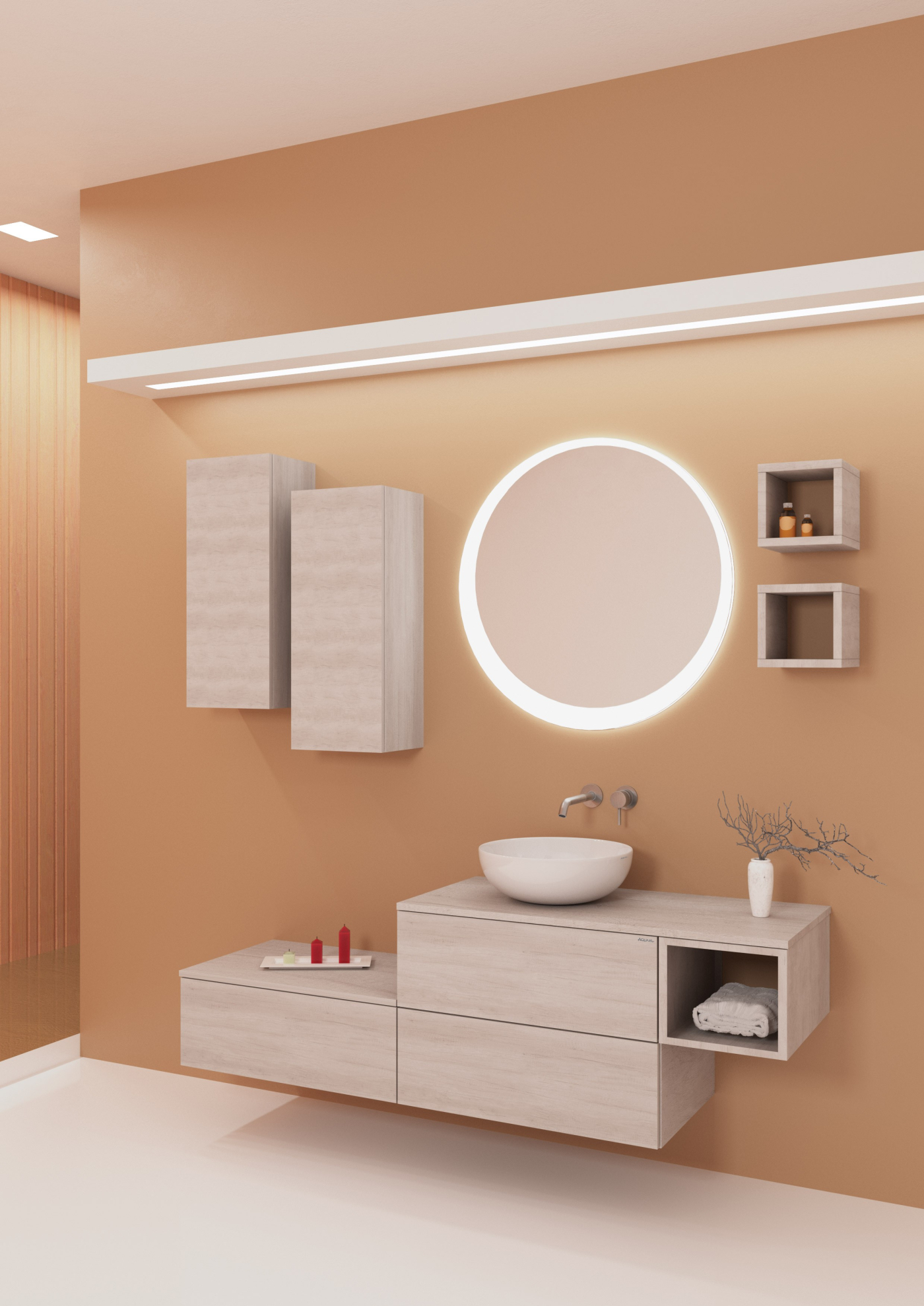 Mobile bagno sospeso Leaf 160 composizione 2 finitura Olmo bianco - Idrica Catania