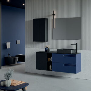 Mobile bagno sospeso Puro 140 composizione 4 finitura Blu e Nero opaco - Idrica Catania