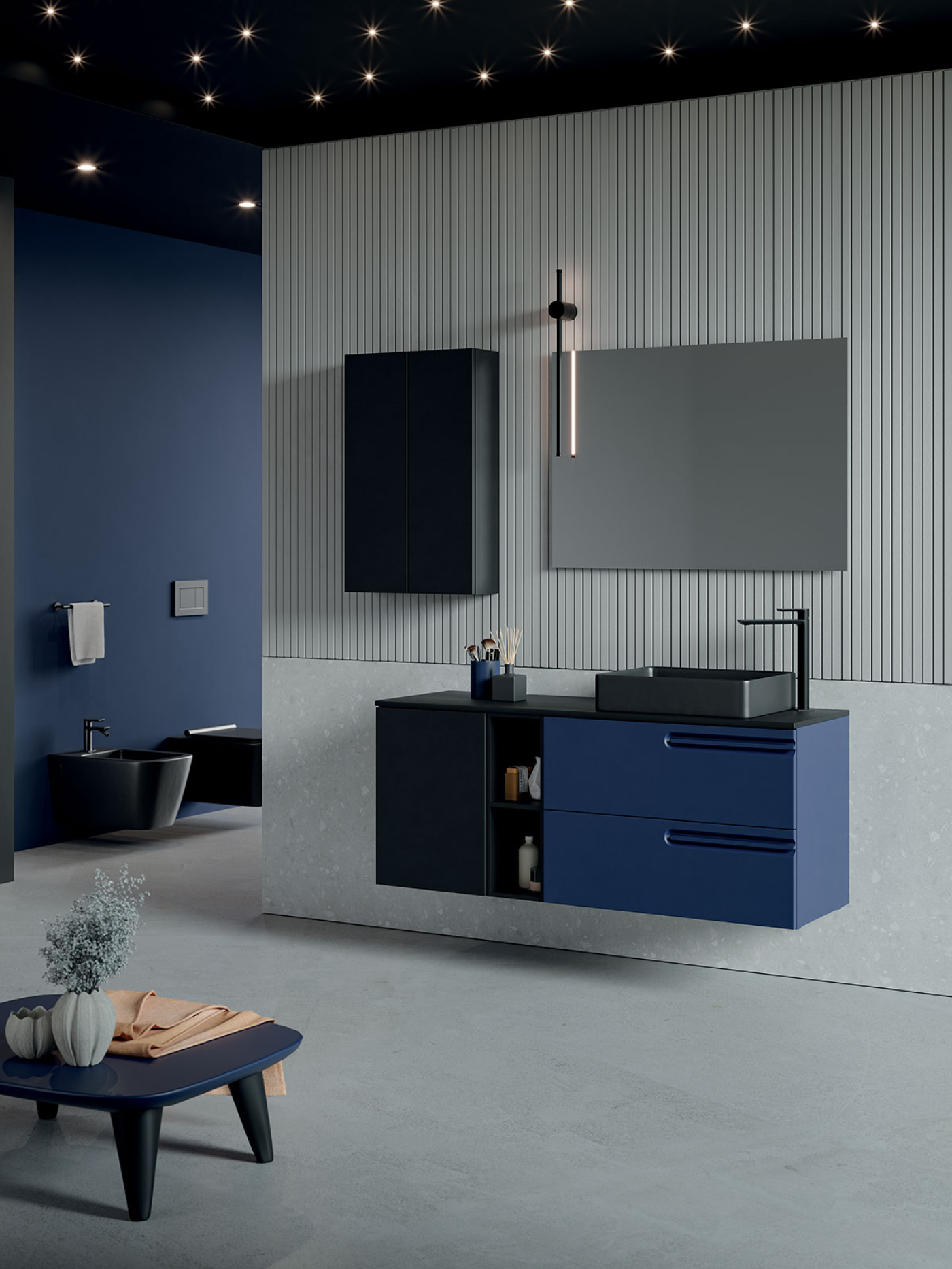 Mobile bagno sospeso Puro 140 composizione 4 finitura Blu e Nero opaco - Idrica Catania