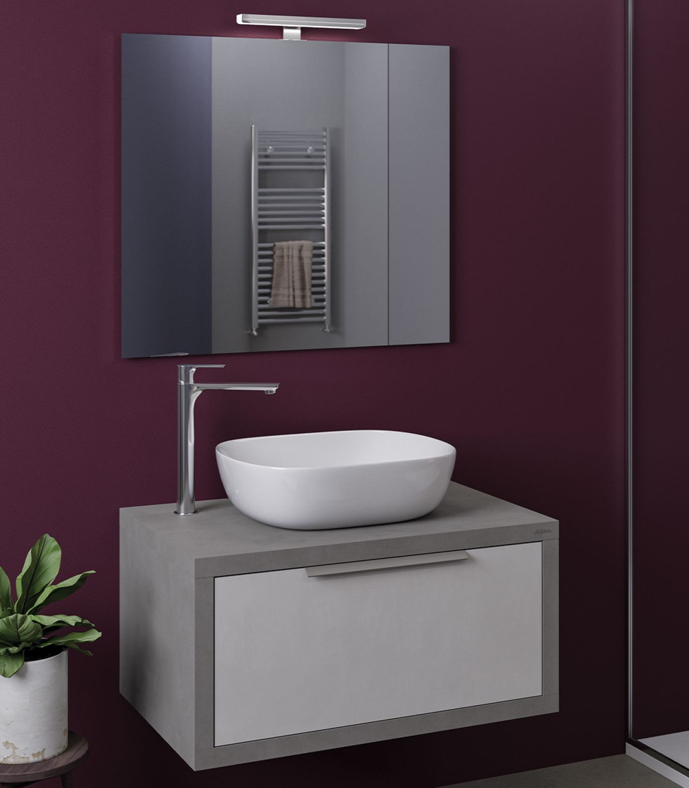 Mobile bagno sospeso Qubo 80 composizione 4 finitura Cemento grigio caldo - Idrica Catania