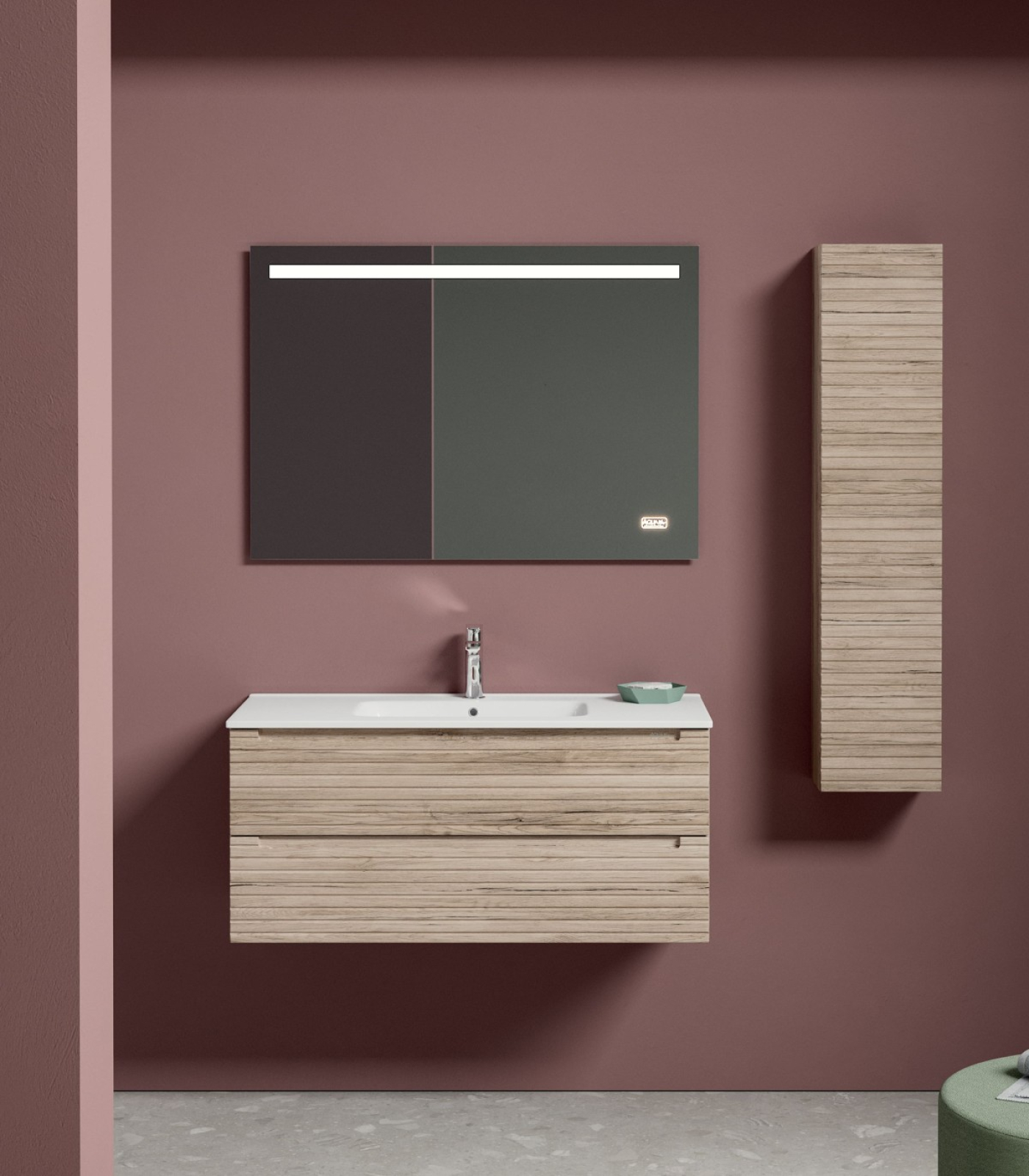 Mobile bagno sospeso S-Line 100 con colonna finitura Rovere scuro - Idrica Catania