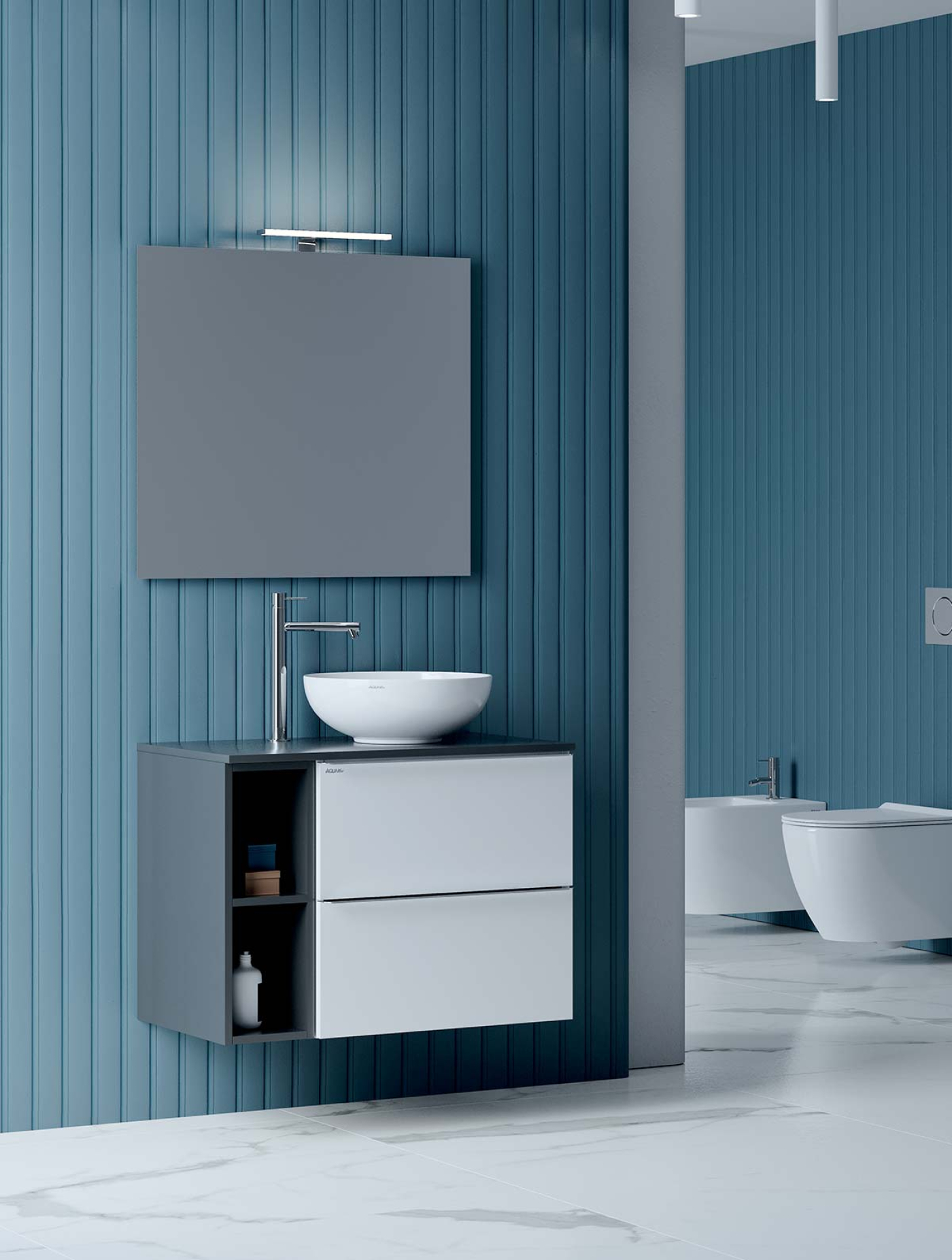 Mobile bagno sospeso Sweet 80 composizione 2 finitura Bianco e Antracite lucido - Idrica Catania