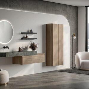Mobile bagno sospeso Trendy 03 finitura Rovere Cioccolato con top Tecnogres - Idrica Catania