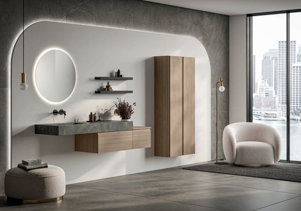 Mobile bagno sospeso Trendy 03 finitura Rovere Cioccolato con top Tecnogres - Idrica Catania
