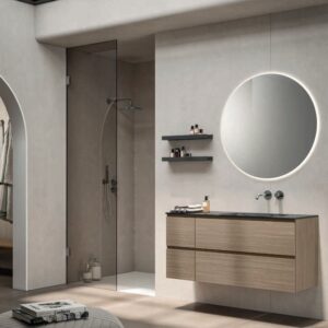 Mobile bagno sospeso Trendy 10 finitura Rovere Cioccolato con top vetro satinato - Idrica Catania